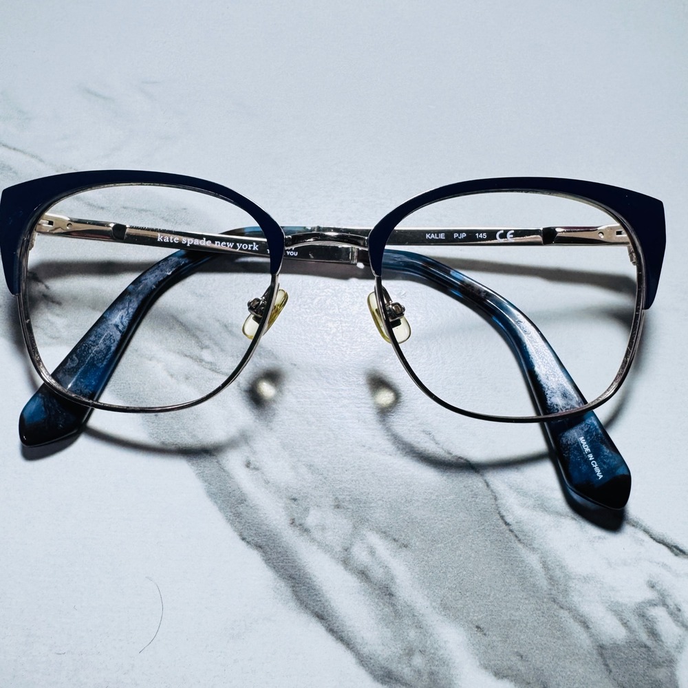 Kate Spade Kalie PJP Navy Blue Silver Cat Eye Eyeglasses Frames 51-18-145